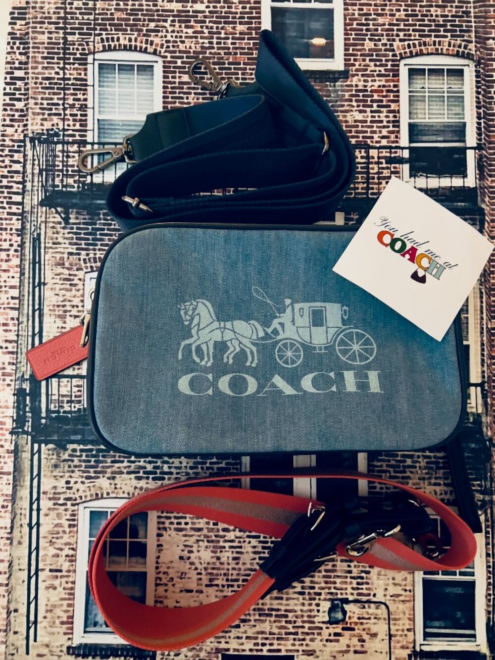 Coach denim horse and carriage convertible belt bag with interchangeable straps